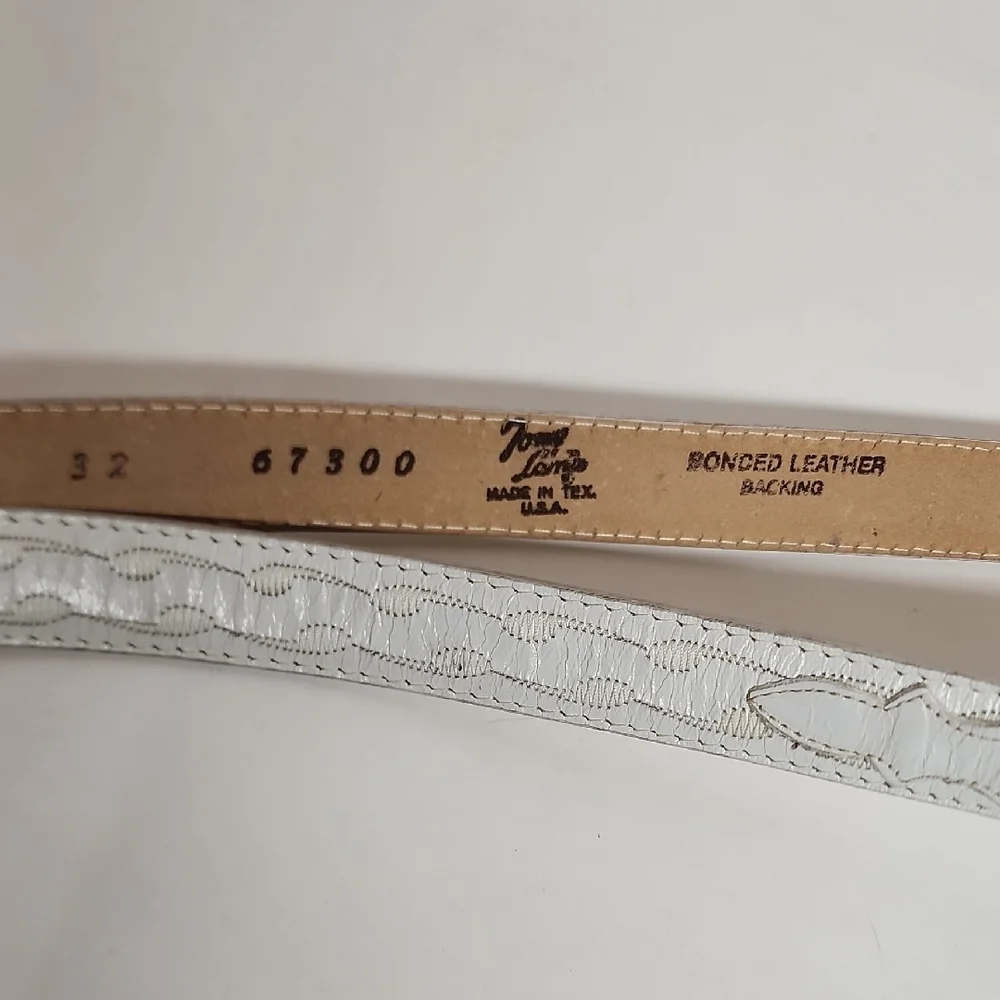 Tony Lama Vintage White Leather Belt With Silver Hardware Sz 32